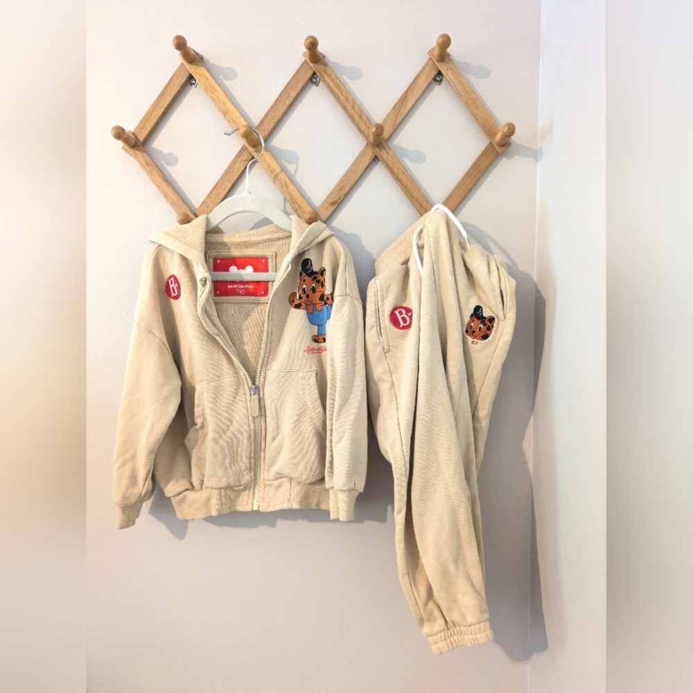Bebe De Pino Kids Beige Hoodie with Cartoon Patch